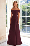 Elegant Taupe Off the Shoulder Chiffon Sheath Long Mother of the Bride with Lace Appliques