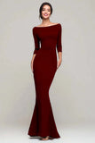 Black Mermaid Boat Neck Long Formal Dress with Sleeves