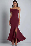 Navy Crepe One Shoulder Sheath Formal Dress with Slit