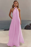 Black Chiffon Sheath Halter Long Boho Formal Dress