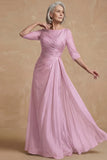 Dusty Sage Ruched A Line Boat Neck Long Mother of the Bride Dress
