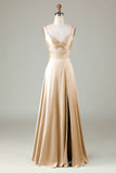 Keyhole Spaghetti Straps Matcha Bridesmaid Dress with Slit