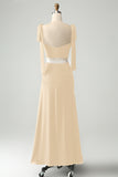 Olive A-Line Spaghetti Straps Floor Length Wedding Guest Dress with Slit