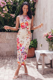 Tulle Black Bodycon Illusion Neck Printed Ruched Floral Wedding Guest Dress