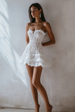 White A Line Lace Sweetheart Mini Graduation Dress