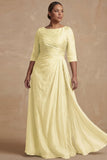 Dusty Sage Ruched A Line Half Sleeves Plus Size Mother Of The Bride Dress