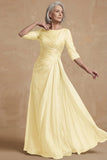 Dusty Sage Ruched A Line Boat Neck Long Mother of the Bride Dress