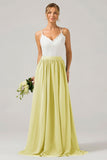 Dark Green Spaghetti Straps Boho Chiffon Long Bridesmaid Dress with Lace