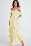 Black Ruffled Pleated Off the Shoulder A Line Formal Dress