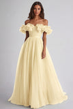 Dusty Sage Tulle Off The Shoulder Ruffled Ball Gown Long Formal Dress