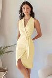 Burgundy Bodycon Satin V Neck Midi Work Dress with Sash