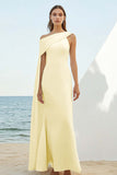 Black Satin Sheath One Shoulder Long Boho Formal Dress with Cape