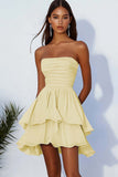 Black Chiffon Strapless Ruffled Tiered Short Cocktail Dress