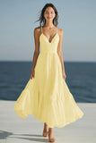 Dark Green Spaghetti Straps A Line Satin Maxi Boho Formal Dress