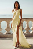 Chiffon Dark Navy One Shoulder Maxi Sheath Boho Formal Dress with Slit