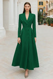 Navy Lapel A Line Single Breasted Long Sleeves Work Dress