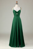 Keyhole Spaghetti Straps Matcha Bridesmaid Dress with Slit