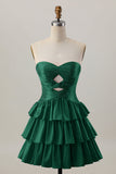 Orange Strapless Tiered A Line Cut Out Homecoming Dress with Beading