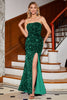 Load image into Gallery viewer, Mermaid Strapless Sequins Long Royal Blue Formal Dress With Slit