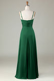 Keyhole Spaghetti Straps Matcha Bridesmaid Dress with Slit