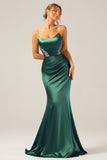 Mermaid Dusty Blue Satin Spaghetti Straps Long Formal Dress