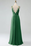 A-Line Desert Rose Spaghetti Straps Pleated Chiffon Long Bridesmaid Dress