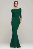 Black Mermaid Boat Neck Long Formal Dress with Sleeves