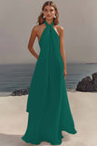 Black Chiffon Sheath Halter Long Boho Formal Dress