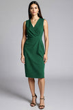 Navy Bodycon Ruched Midi V-Neck Work Dress