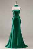 Strapless Mermaid Sparkly Champagne Satin Beaded Convertible Long Formal Dress