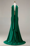 Strapless Mermaid Sparkly Champagne Satin Beaded Convertible Long Formal Dress