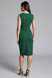 Navy Bodycon Ruched Midi V-Neck Work Dress
