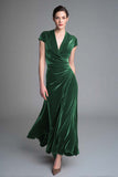Black Velvet V Neck Long Formal Dress with Sleeves