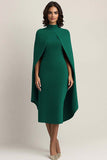 Burgundy Sheath High Neck Midi Cape Formal Dress
