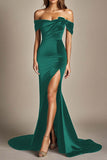 Off The Shoulder Mermaid Black Formal Dress With Slit