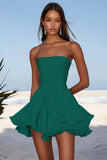 Black Ruffled Chiffon Strapless Short Cocktail Dress