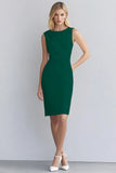 Black Satin Bodycon Round Neck Ruched Midi Work Dress