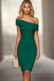 Black Off the Shoulder Bodycon Satin Short Work Dress