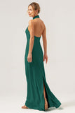 Eucalyptus Halter Mermaid Bridesmaid Dress with Slit