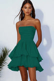 Black Chiffon Strapless Ruffled Tiered Short Cocktail Dress