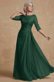Dusty Sage Ruched A Line Half Sleeves Plus Size Mother Of The Bride Dress