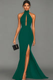 Black Mermaid Halter Neck Satin Formal Dress