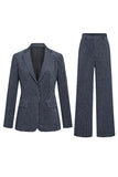 Ink Blue Striped Single Button 2 Piece Women's Suits