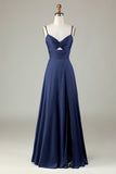 Dusty Sage Keyhole Spaghetti Straps Bridesmaid Dress with Slit