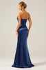 Load image into Gallery viewer, Mermaid Dusty Blue Satin Spaghetti Straps Long Formal Dress