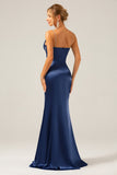 Mermaid Dusty Blue Satin Spaghetti Straps Long Formal Dress