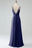 A-Line Desert Rose Spaghetti Straps Pleated Chiffon Long Bridesmaid Dress