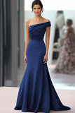 Coffee One Shoulder Mermaid Ruched Long Formal Dress