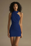 White Halter Ruched Bodycon Short Graduation Dress
