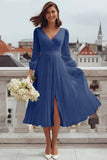 Ivory V Neck A Line Registry Office Wedding Dress with Slit